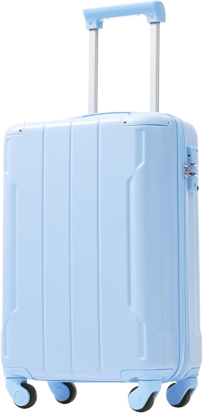 28 Inch Checked-Large Luggage, Lightweight ABS Hard Shell Suitcase with Spinner Wheels, Expandable Travel Luggage with Combination Lock & Side Hooks for Men Women (Sky Blue., 20)