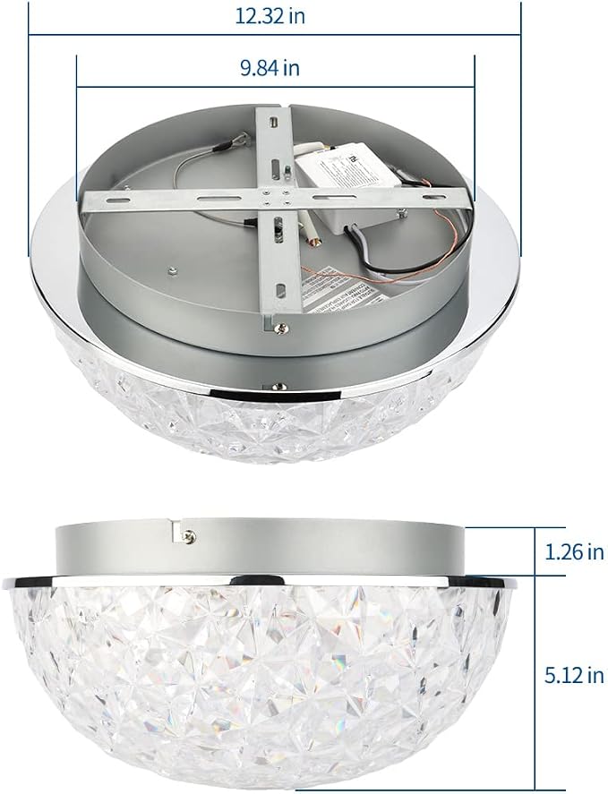 LED Ceiling Light Fixture Flush Mount, Crystal Chandelier Modern Ceiling Light for Kitchen, Hallway, Living Room, Foyer, Closet, 12In 15W 1640LM, 3/4/5000K CCT Selectable, Dimmable