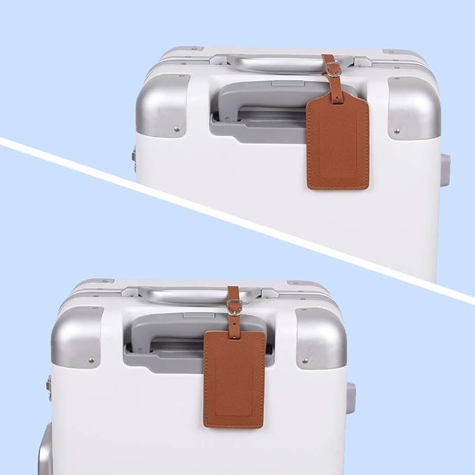 Vigorport Luggage Tag，Leather Identifiers Travel Tags for Suitcase,Bag Tags with Name Card Holder-Set of 4
