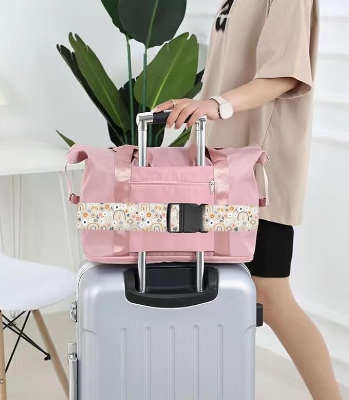 Luggage Straps for Suitcases Travel Belt Accessories, Cute Suitcase Strap, Adjustable Luggage Belt Strap, Heavy Duty with Quick-Release Buckle Luggage Strap Pink Cute Boho Rainbows