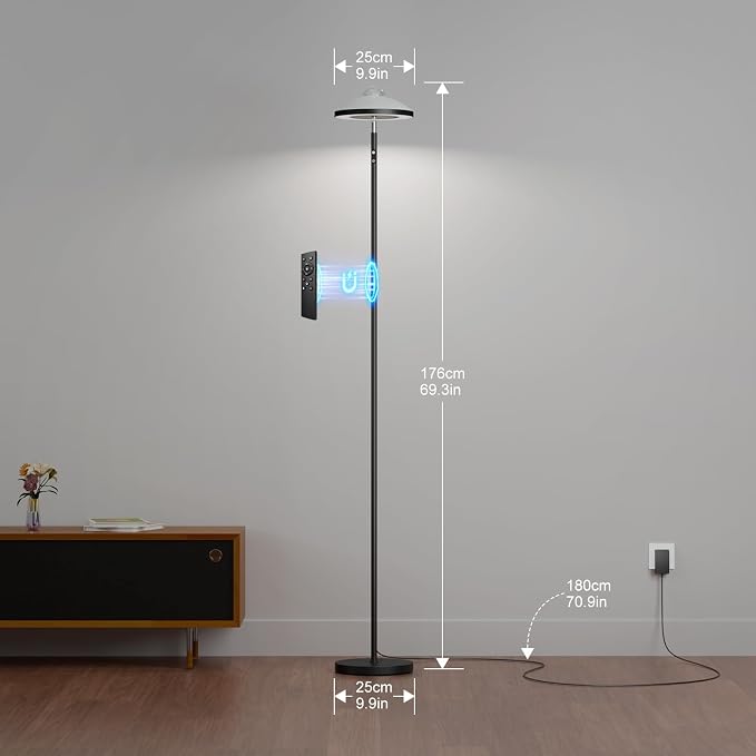 DUSKTEC 3-in-1 Floor Lamp, RGB Aurora & Galaxy Star Projector, 69", Black | Magnetic remote & touch, 1400 lm, 3000K–6000K tunable white, 10%–100% dimmable, 1 hr timer for bedrooms, kids' rooms & gaming