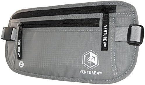 VENTURE 4TH Money Belt for Travel – Hidden Under-Clothes RFID Blocking Passport Holder & Slim Travel Wallet Pouch for Men & Women to Protect Cash, Cards & Documents (Silver)
