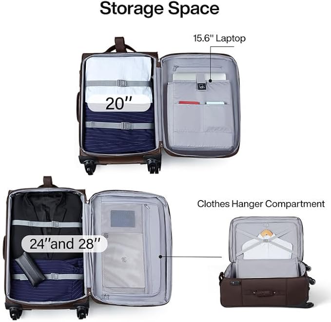 Hanke 28 Inch Softside Expandable Luggage with Spinner Wheels,Check Large Luggage Rolling Suitcase Travel Luggage with TSA Approved,Coffee