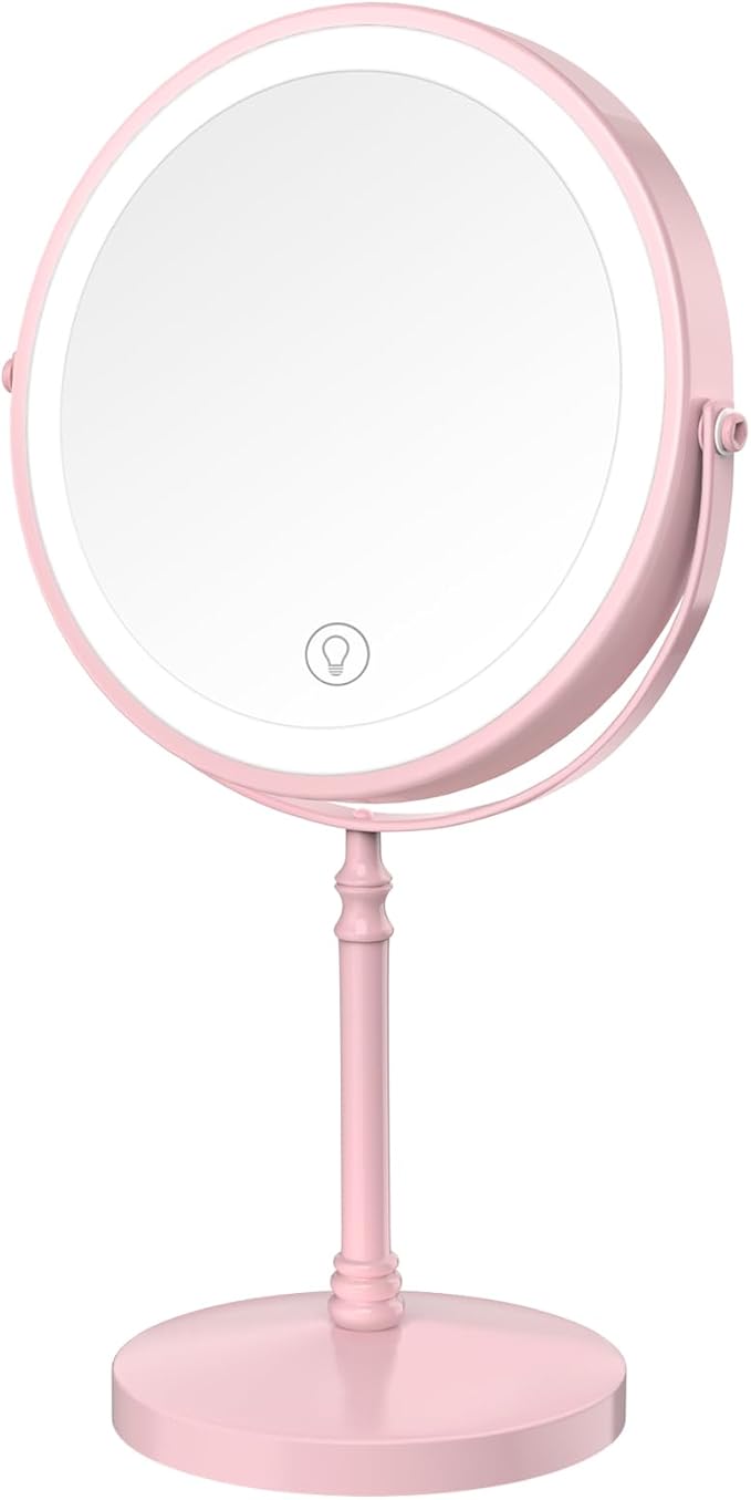 DEIOVWXS Makeup Mirror, 3000mAh Rechargeable Double-Sided Magnifying Vanity Mirror with 3 Colors, 1X/10X, 360° Rotation, Adjustable Brightness, Gifts for Mom, Women,Wife, Girls, Dorm Room Essential