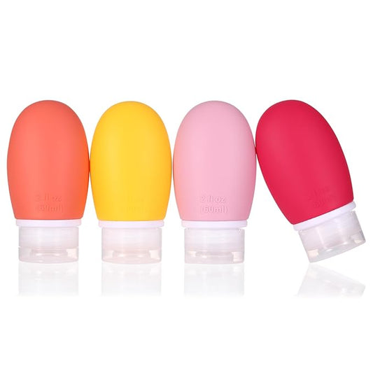 Leak Proof Silicone Travel Bottles,4 Pack 2oz Liquid Squeezable Refillable Portable Accessories/Cosmetic Containers,BPA Free,Travel Size Bottles for Toiletries Shampoo Conditioner Lotion