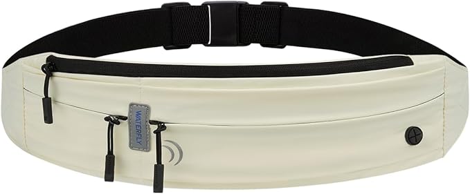 WATERFLY Running Belt Fanny Pack: Runner Marathon Jogging Waist Pack Sport Workout Exercise Fitness Phone Holder Belt for Men Women Jogger Slim Waistband Black