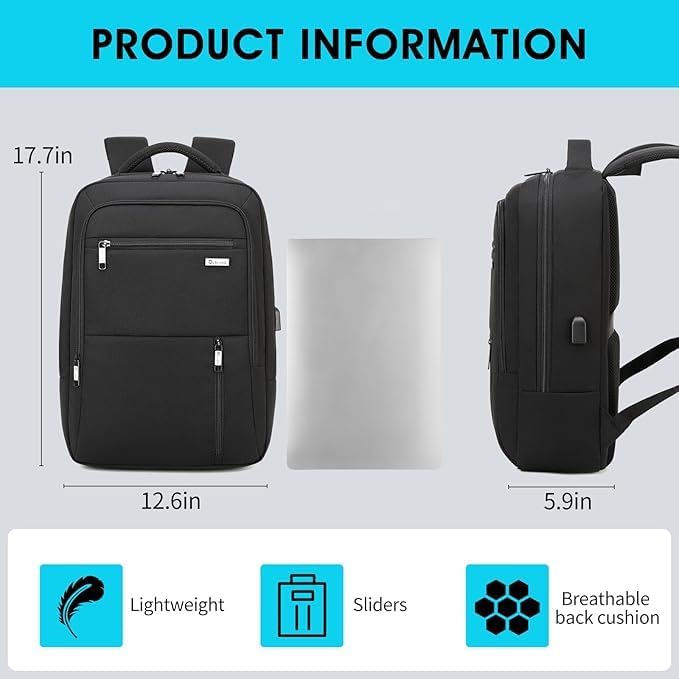 DUSLANG 15.6 Inch Laptop Backpack for Travel Water Resistant College Backpack for Men Women Laptop Bag with USB Charging Port Business Backpack,Black