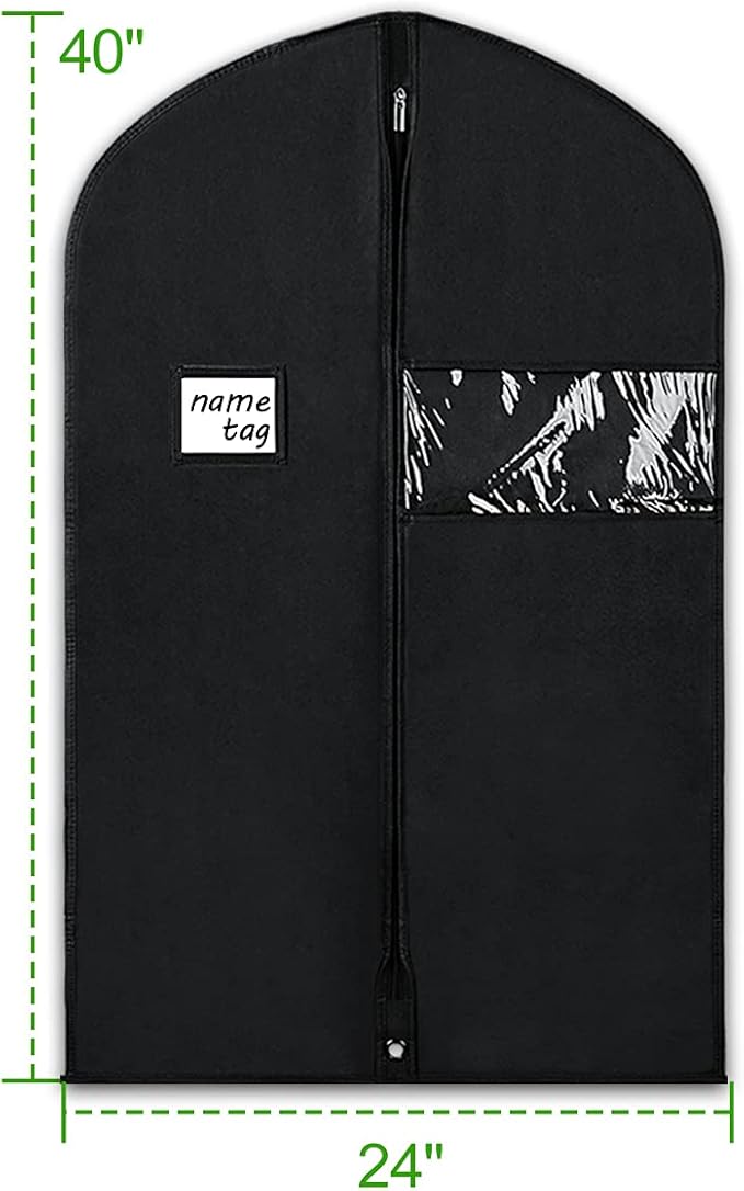 KEEGH 40" Suit Bags for Closet Storage (Set of 10) Garment Bags for Hanging Clothes, Suit Cover Bags for Suits Coats Dress with Zipper and Transparent Window, Black