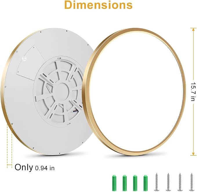 15.7Inch LED Flush Mount Ceiling Light Fixture , 32W(320W Equivalent), 3800LM, 3000K Warm White, IP40, Flat Modern LED Ceiling Lights for Bedrooms, Living Rooms, Bathrooms, Stairwells, etc.(Gold)