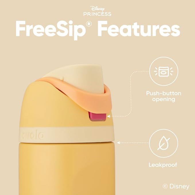 Owala Disney Princess FreeSip Insulated Stainless Steel Water Bottle with Straw for Sports and Travel, BPA-Free Sports Water Bottle, 24 oz, Belle