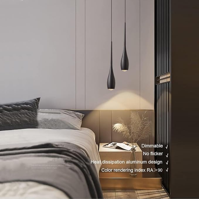 Black Pendant Lights Kitchen Island, Modern Pendant Light Fixtures, LED Hanging Light Over Sink for Bathroom, Bar, Dining Room, Bedroom（3 Pack）