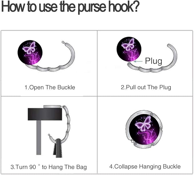 Bosketo Foldable Purse Hook Womens Bag Table Hanger Collection Desk Hooks for Purse (3pack Butterfly-Hook)