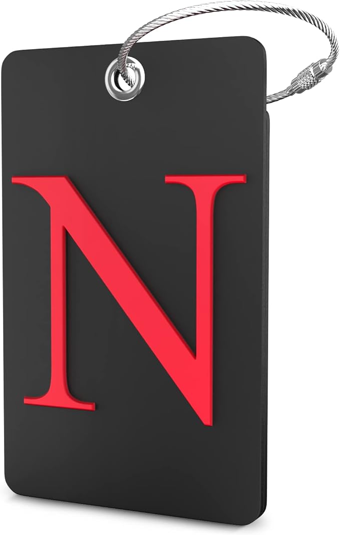 Shacke Luggage Tag Initial - Fully Bendable Tag w/Stainless Steel Loop - Black (Letter N)