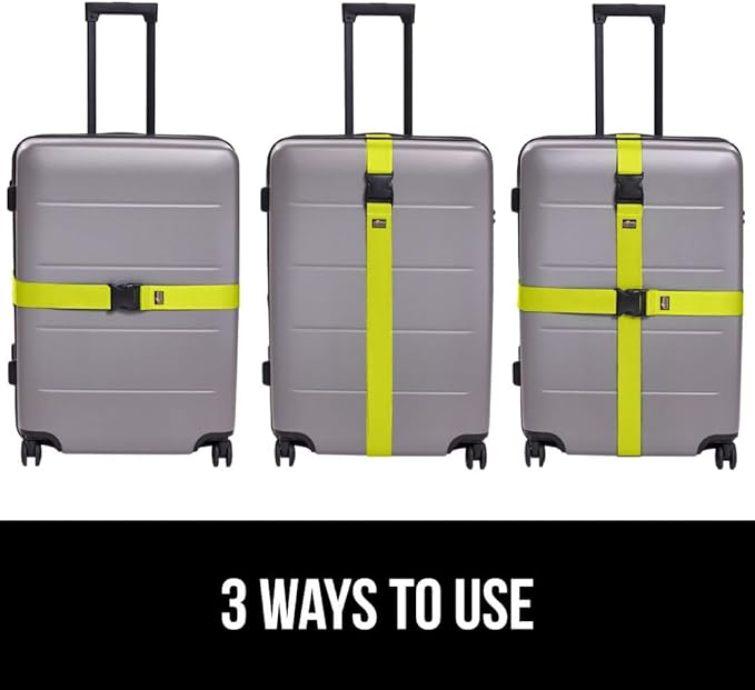 GORILLA GRIP Heavy Duty Adjustable Luggage Straps for Suitcases, Easy to Identify Travel Belt Connector Holds Suitcase Together, Extends Life of Bag, Strap Connects Two Bags, Accessories 2 Pack Yellow