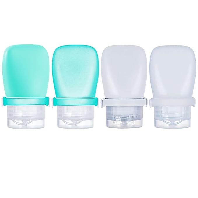 2 oz Silicone Travel Bottles, Leakproof Squeeze Bottle Mini Travel Size Container for Toiletries Lotion Shampoo and Conditioner Liquid Salad Dressing to go Condiment, TSA Approved, 4 Pack