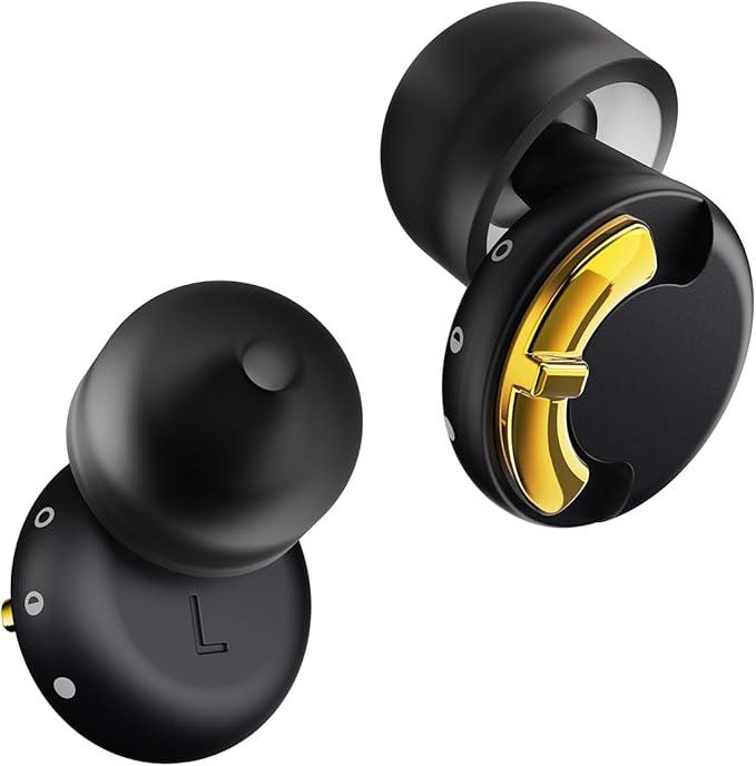 Adjustable Ear Plugs - 3 Noise Cancelling Modes for Work, Travel, Concerts & More, Reusable Hearing Protection with 4 Sizes (XS/S/M/L), Comfortable Ear Plugs for Noise Reduction, Black Gold
