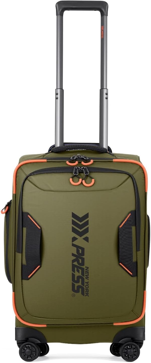 22" Luggage, Softside Suitcase w/Double Spinner Wheels, Waterproof,Lightweight Rolling Suitcases for Men/Women（Green,22in）