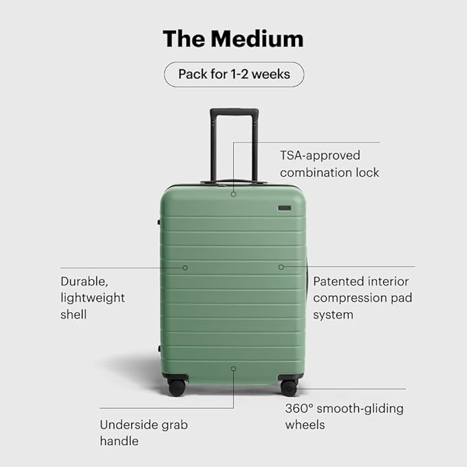 Away Medium Checked Luggage, Lightweight Hard Shell Suitcase with Spinner Wheels, Durable Rolling Luggage, TSA Lock, 26 Inch, Sea Green