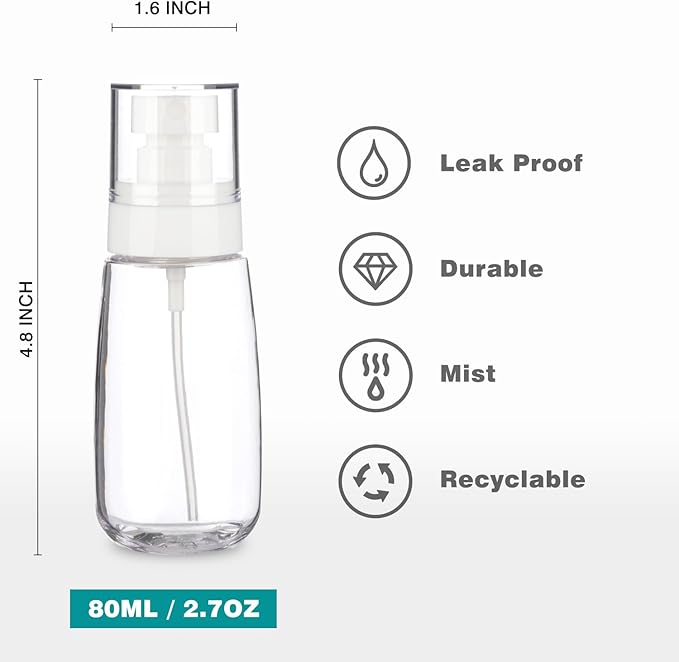 3pack Small Spray Bottle, 2.7oz Mini Spray Bottles, Clear Empty Travel Spray Bottle, Fine Mist Plastic Spray Bottles