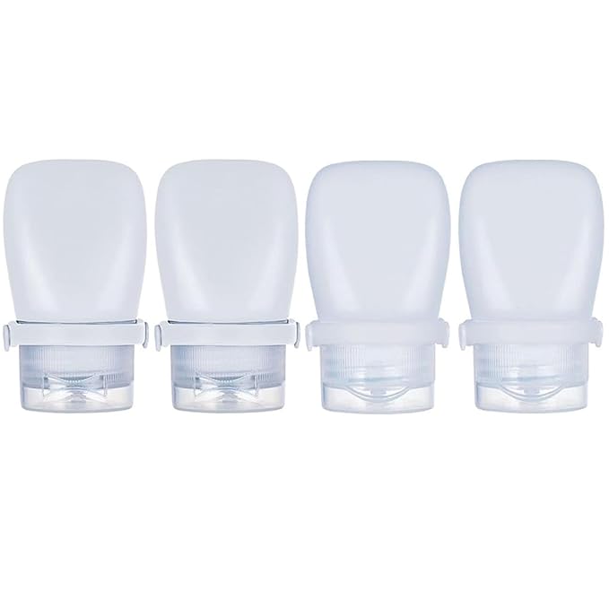 2 oz Silicone Travel Bottles, Leakproof Squeeze Bottle Mini Travel Size Container for Toiletries Lotion Shampoo and Conditioner Liquid Salad Dressing to go Condiment, TSA Approved, 4 Pack