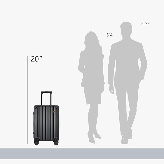 20 Inch Carry On Luggage,22x14x9 Airline Approved Hardside Suitcase with 8 Spinner Wheels and TSA Lock, Lightweight PC+ABS Hard Shell Travel Luggage for Men and Women (Black)
