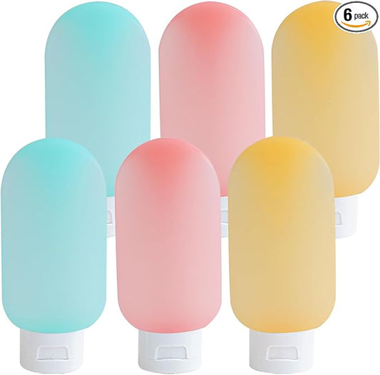 Travel Bottles for Toiletries 6 Pack, Leakproof 2 oz Tsa Approved Travel Size Containers, BPA Free Plastic Shampoo and Conditioner Bottles, Camping Travel Essentials (Multicolor - B)