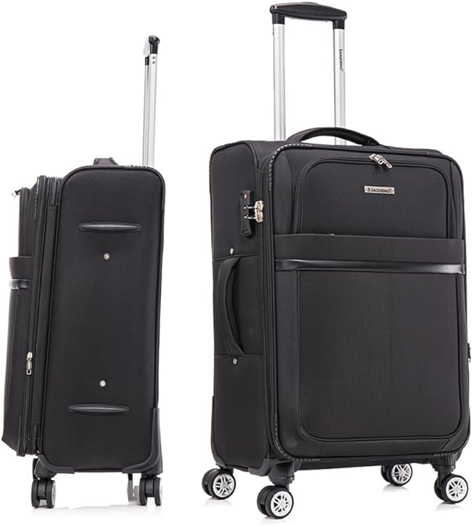 Lispin Luggage Set Softshell Expandable 4 Piece Suitcase with Wheels Softside Lightweight Travel Carry on Luggage (Black + Fabric + 3-piece)
