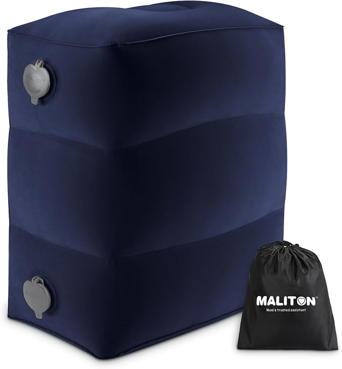 Maliton Inflatable Travel Foot Rest Pillow, Kids Airplane Bed, Adjustable Height Leg Pillow for Air Travel, Make a Flat Bed for Kids and Toddlers, Great for Airplane, Train, car（Blue, 1 Pack）