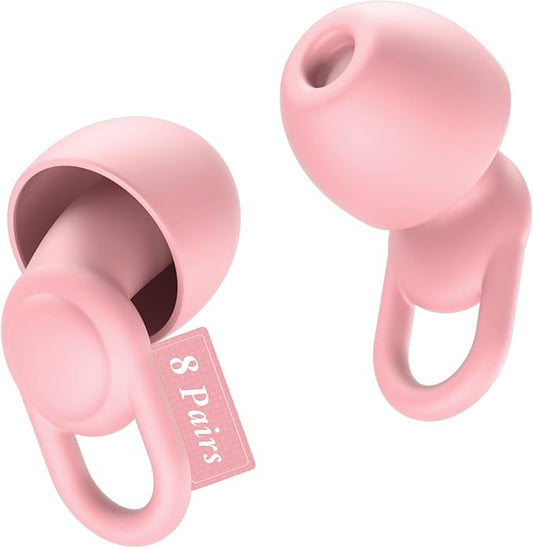 Silicone Reusable Soft Comfortable Earplugs for Sleeping, Flights & Noise Sensitivity - 16 Ear Tips in XS/S/M/L, with 2 Travel Boxes - 33dB Noise Cancelling (Pink)