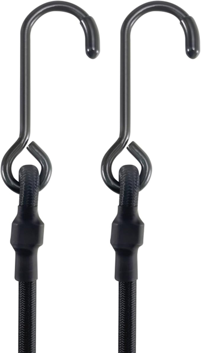 180 Lbs Real Heavy Duty Bungee Cords with Rust Resistant Steel Hooks, 60 Inch Black Bungee Straps with 2X Stretch & UV Protection, Perfect for Camping, Tarps, Tent, Bike, Luggage (4 Pcs)