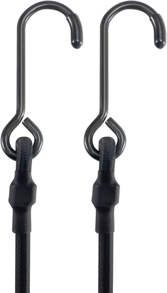 180 Lbs Real Heavy Duty Bungee Cords with Rust Resistant Steel Hooks, 60 Inch Black Bungee Straps with 2X Stretch & UV Protection, Perfect for Camping, Tarps, Tent, Bike, Luggage (4 Pcs)