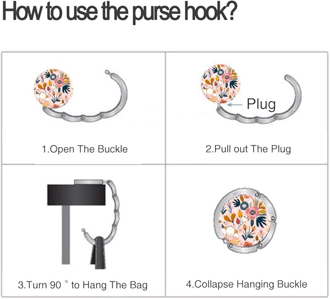 Bosketo Foldable Purse Hook Womens Bag Table Hanger Collection Desk Hooks for Purse (3pack Pretty Floral Hook)