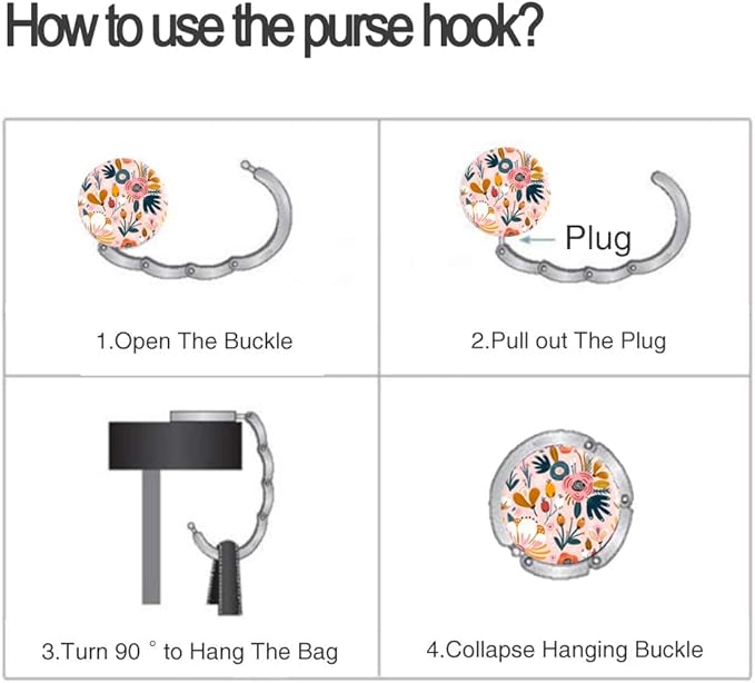 Bosketo Foldable Purse Hook Womens Bag Table Hanger Collection Desk Hooks for Purse (1pack Pink Flower Hook)