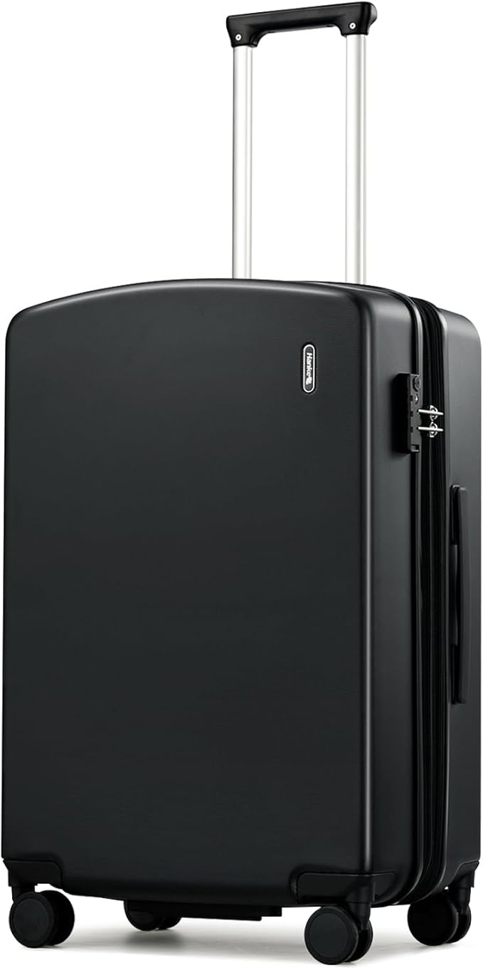 Hanke 24 Inch Expandable Hard Sided Luggage with Spinner Wheels, Checked Luggage for Travel, Hard Shell Suitcases With Wheels Durable Medium Suitcase for Woman Men with Tsa Lock(Jet Black)