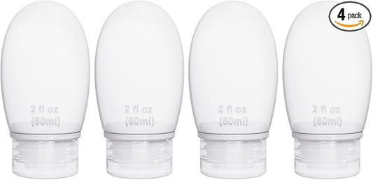 Silicone Travel Bottles for Toiletries TSA Approved Travel Size Containers Set 4 Pack Portable Leak Proof Refillable Cosmetic Squeeze Bottles Shampoo Hair Conditioner Body Lotion Bath Shower Gel