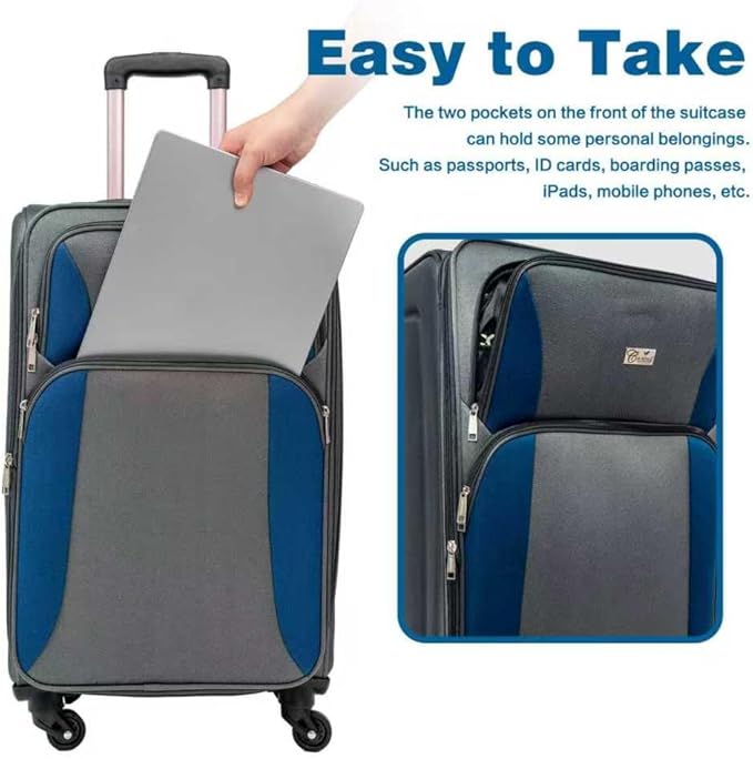 Lispin Luggage Set Softshell Expandable 4 Piece Suitcase with Wheels Softside Lightweight Travel Carry on Luggage (Blue Gray+Polyester)
