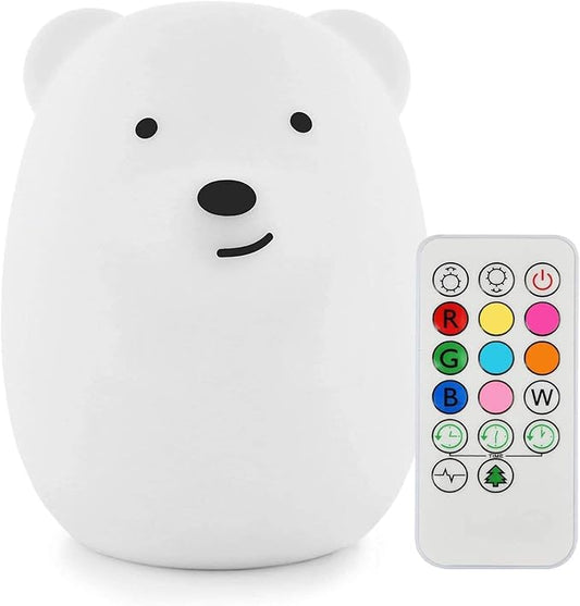 Animal-Shaped Night Light, Rechargeable LED Soft Silicone (BPA Free) Bedside Lamp for Children/Adults, Adjustable Brightness and 9 Colors by Touch Control & Remote Control (Big Bear)
