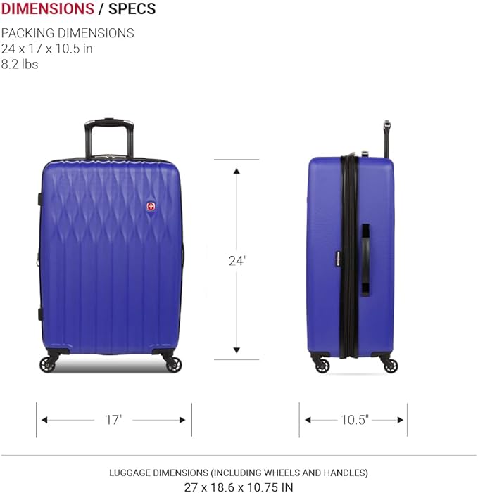 SwissGear 8018 Expandable Luggage, Hard Shell Medium Luggage with Spinner Wheels