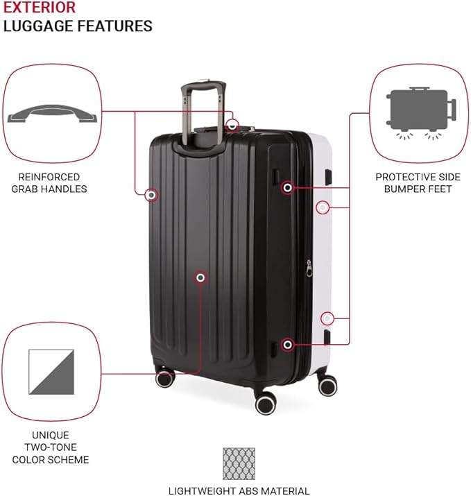 SwissGear 8028 Hardside Expandable Spinner Luggage, Black/White, Checked-Medium 24-Inch