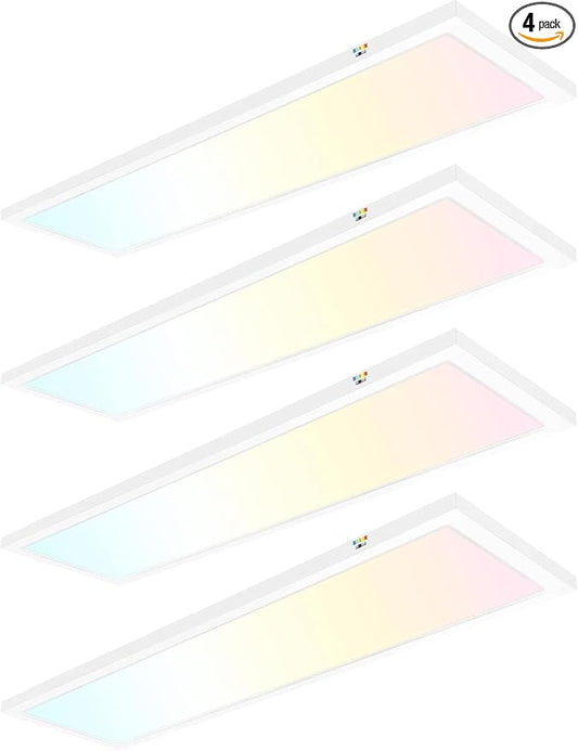 hykolity 1x4 LED Flat Panel Light,4800LM,3CCT 3000K/4000K/5000K | 48W Dimmable Edge-Lit Ceiling Fixture,Built-in Driver,Surface Flush Mount Light for Kitchen,Garage,Office,Workshop,4 Pack