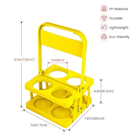 Bodaon 4 Cup Drink Carrier with Handle, Plastic Cup Carriers for Drinks, Drink Holder for Car, Take Out Delivery Drivers Accessories, Portable Foldable Reusable Mobile, Use for Food Delivery Bag