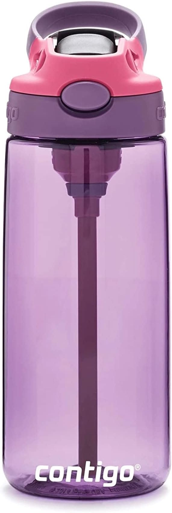 Contigo Aubrey Kids Water Bottle, 20oz, Eggplant, Spill-Proof Lid, Dishwasher Safe, Easy Clean, Purple and Pink