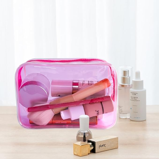 Neon TSA Approved Clear Toiletry Pouch, 7"x2.3"x4.7" Size, PVC Travel Makeup Bags for Toiletries, Transparent Cosmetic Bag for Women and Men Small (yellow)