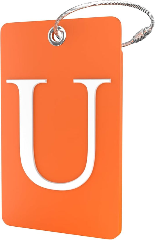 Shacke Luggage Tag Initial – Fully Bendable Tag w/Stainless Steel Loop - Orange (Letter U)