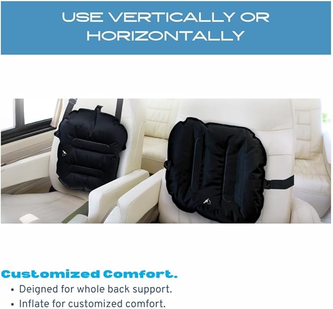 Lumbar Pillow - Inflatable Lumbar Pillow for Airplane Travel - Ideal Back Cushion or Lumbar Support Pillow to Keep You Comfortable While Sitting