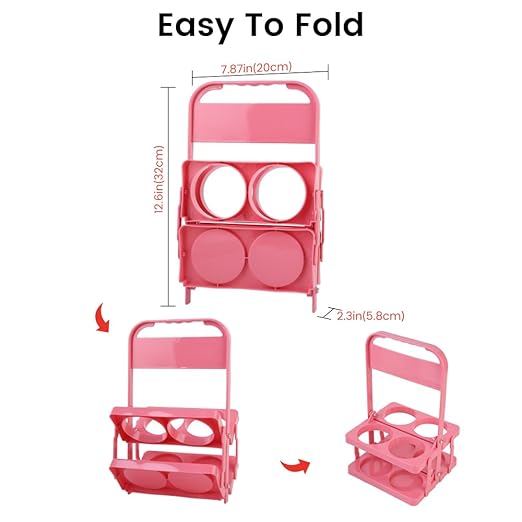 Bodaon 4 Cup Drink Carrier with Handle, Plastic Cup Carriers for Drinks, Drink Holder for Car, Take Out Delivery Drivers Accessories, Portable Foldable Reusable Mobile, Use for Food Delivery Bag, Pink