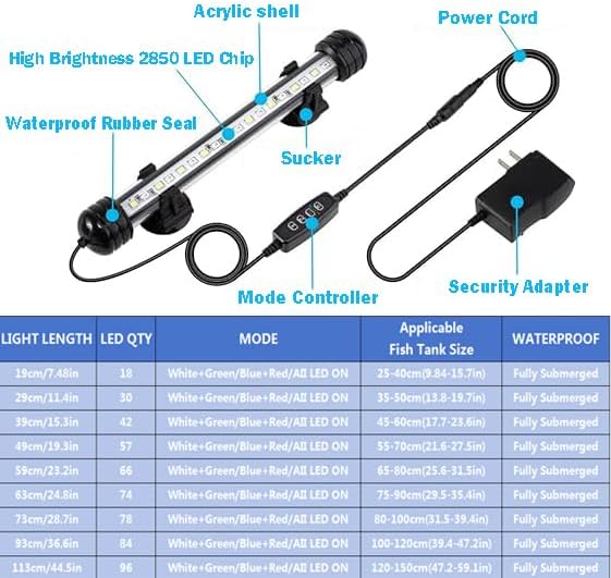 Submersible Aquarium Light for Fish Tank,Full Spectrum Fish Tank Light with Timer Auto On/Off, LED Aquarium Light Bar 3 Lighting Modes Dimmer Adjustable Brightness,23.2inch (with timer&dimmer)