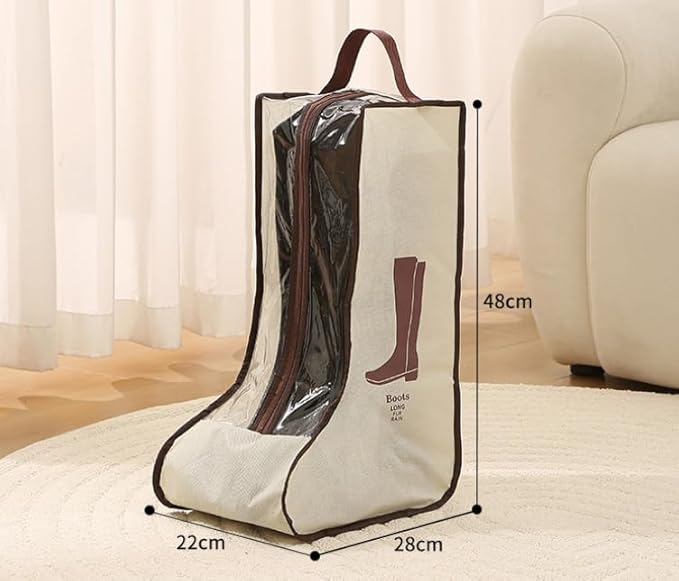 2 Set Boot Storage - Portable Short & Tall Boots Protector Bag, Dust-Free Travel Shoe Sleeves, Clear Cover for Sneakers (Beige-Tall)