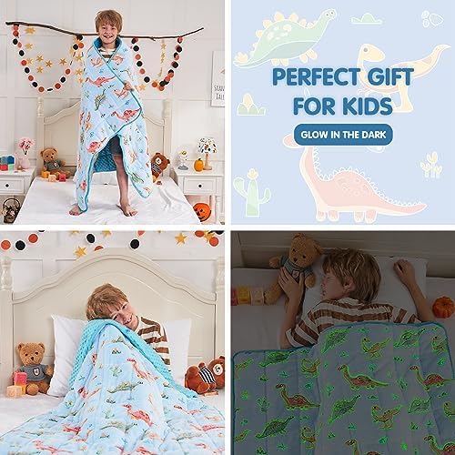 yescool Weighted Blanket 7 Pounds Weighted Lap Blanket, Glow in The Dark Dinosaur Heavy Blanket for Sleeping, Warm Minky Weighted Throw Blanket Gifts for 60-80lbs, 40"x60"