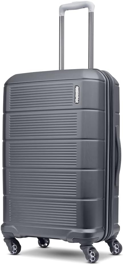 American Tourister Stratum 2.0 Expandable Hardside Luggage with Spinner Wheels, 24-Inch Checked-Medium, Charcoal